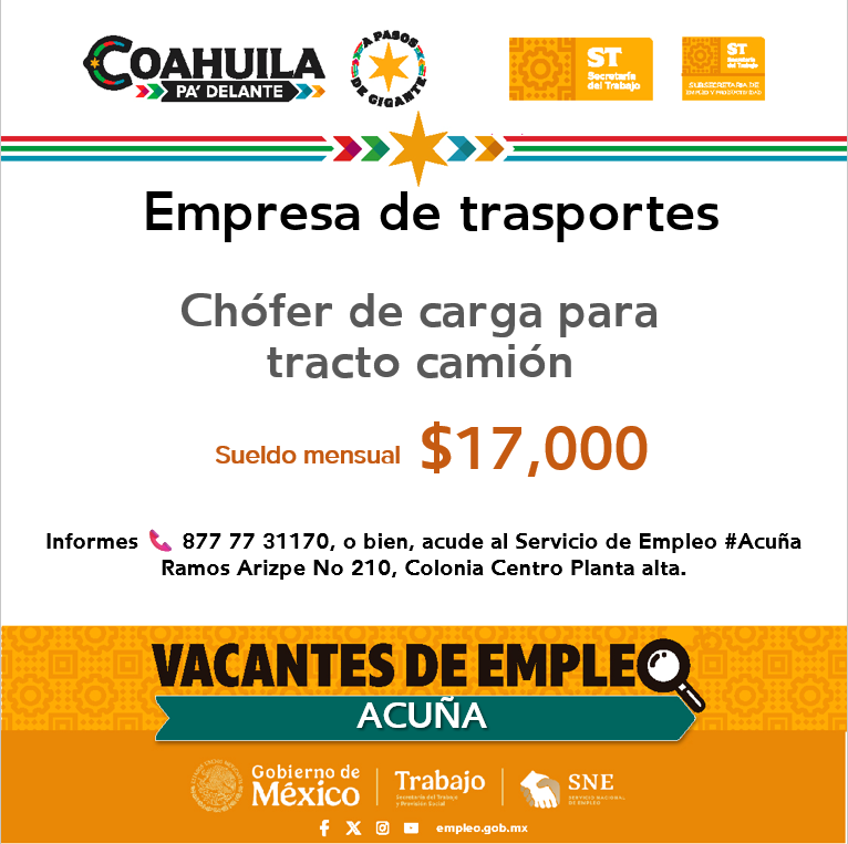 SNEACUNA's tweet photo. 📢Vacante de empleo en #RegiónNorte  #Acuña
     
📌 Servicio de Empleo #Acuña
 📍 Dirección: Ramos Arizpe  N° 210 esquina con calle Lerdo, planta alta, Zona Centro
📞 Informes: 877 77 3 11 70

Contáctanos hoy mismo.  
#CoahuilaPaDelante #APasosDeGigante #SNEparaTodos https://t.co/q0Prl1rxFk