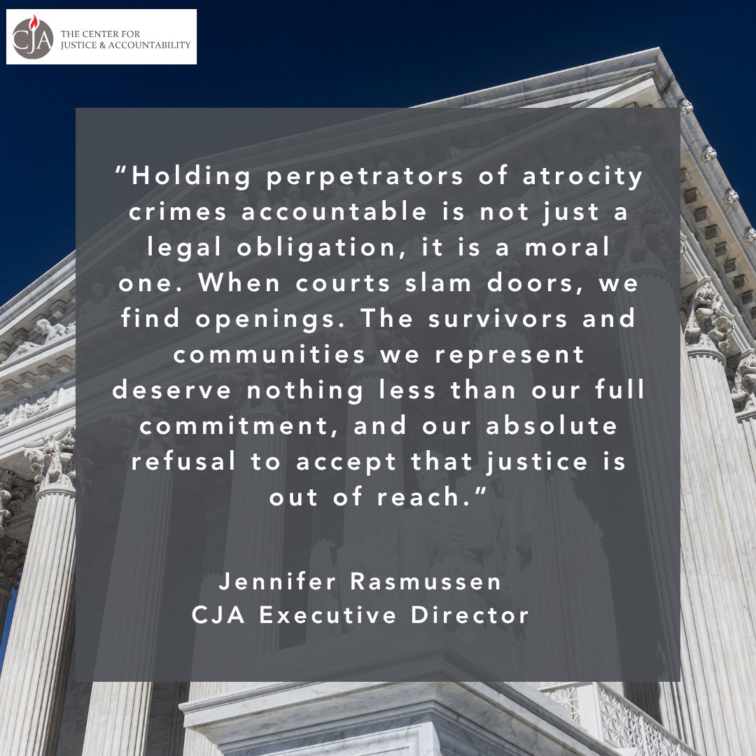 CJA_News's tweet photo. Yesterday's Supreme Court ruling guts two of the most powerful tools for holding perpetrators of atrocities accountable in U.S. courts. It is a blow to survivors — and a call to action. CJA is already at work on what comes next. #HumanRights #CiscoVDoe #AccountabilityForAll https://t.co/FYspelO0Js