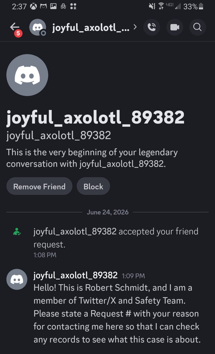 KlozCat's tweet photo. They asked for my birthday and country of origin as well. They pretended to be goob and made it seemed like they got hacked. Double phishing scam. They deactivated once I called them out immediately. https://t.co/tTHA5wePxJ