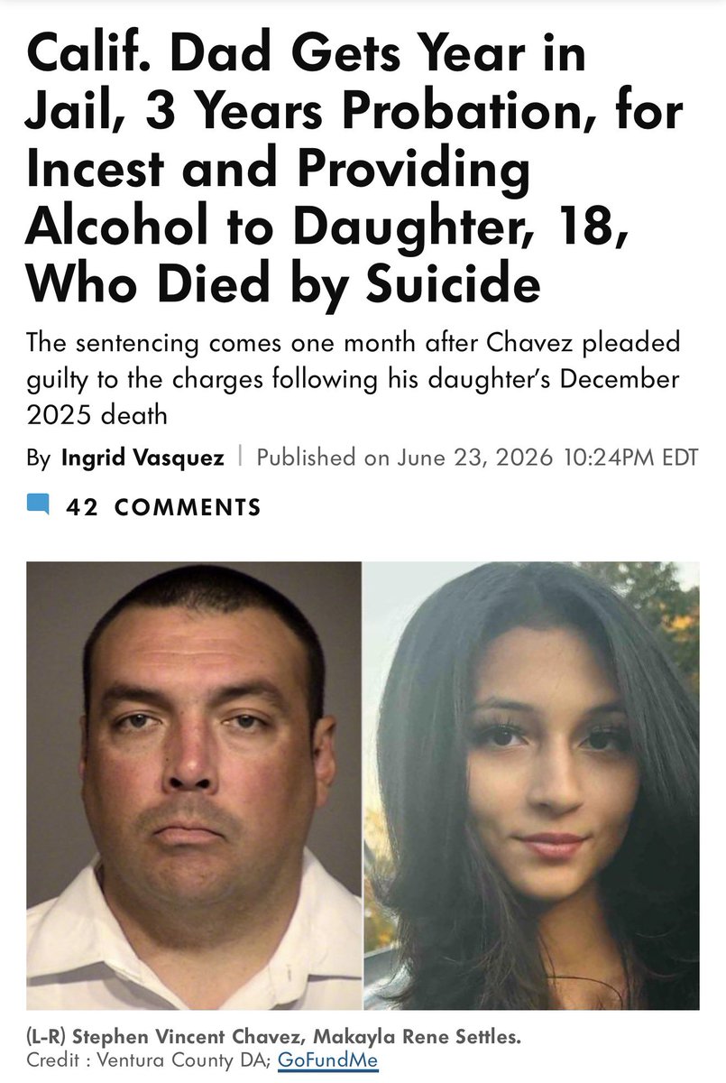 Villgecrazylady's tweet photo. This man literally got his own biological daughter blackout drunk… r aped her (which was confirmed at the hospital by a r ape kit) and 5 months later she was so messed up from it she took her own life. 

And for his crimes a California judge gave him a single year in jail and 3 years of probation