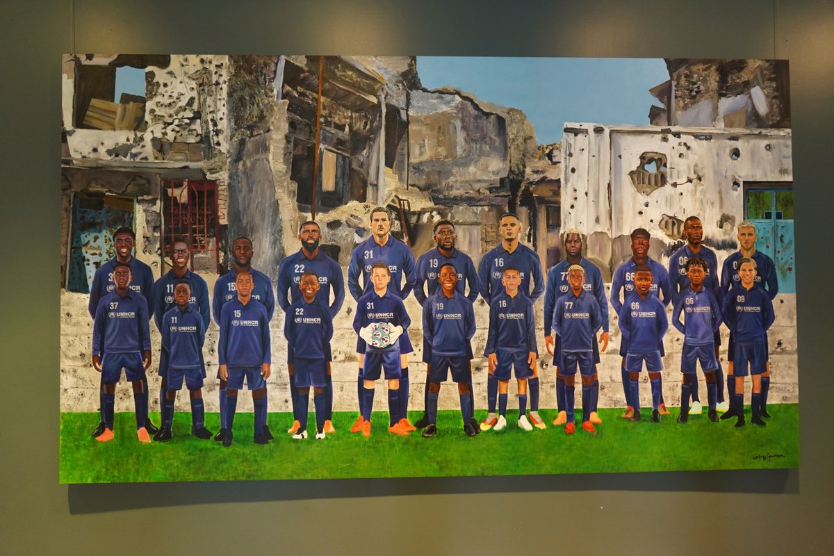 UNYouthAffairs's tweet photo. Football ⚽️ can be a platform for freedom &amp; hope for young refugees &amp; displaced people🕊️

To mark #WorldCup2026, ASG @felipepaullier visited @Refugees's exhibit at UN HQ, featuring Carling Jackson's mural &amp; footballs designed by youth. 

Learn more: https://t.co/lGUjmXM7Rq https://t.co/DjR3H0LLwM