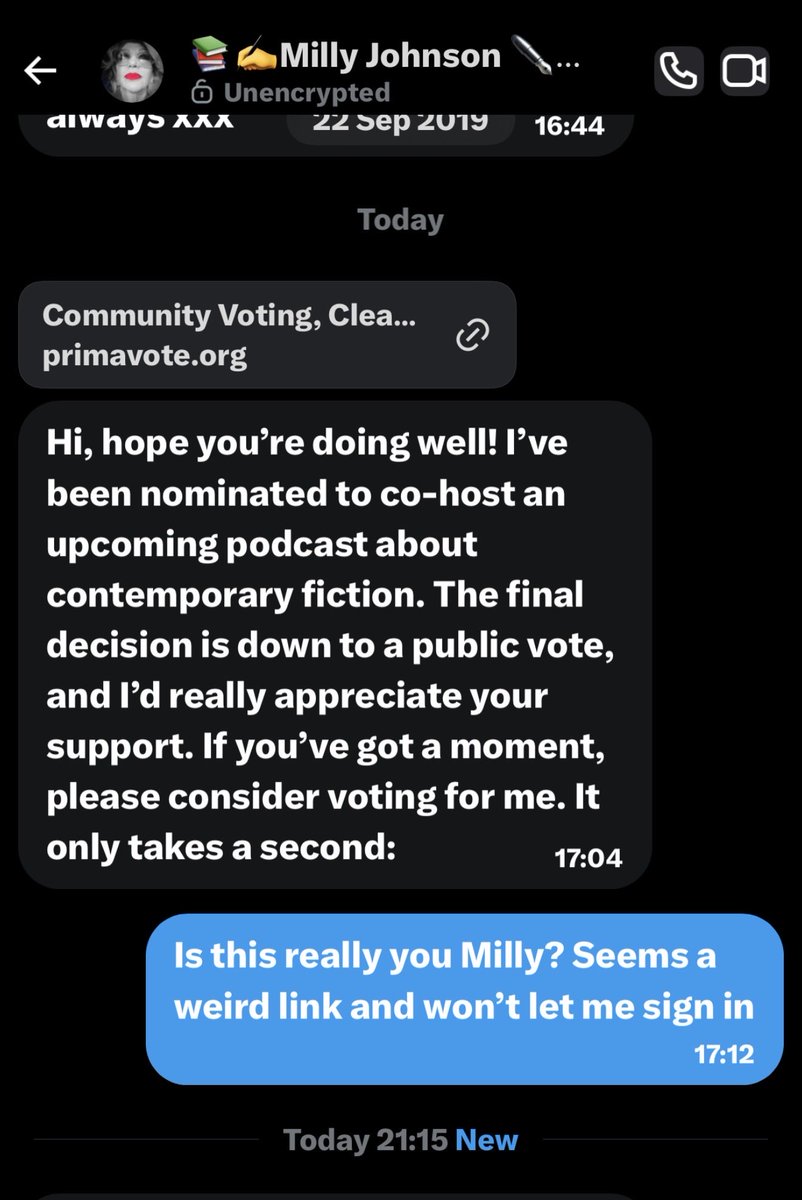 AuthorsNorthern's tweet photo. .@millyjohnson My Twitter account has been hacked! If you get this message do not answer, do not press the link and change your password if you have!! https://t.co/mrR2pYZ4b9