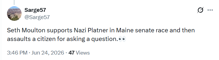 ClaireBalan's tweet photo. @sethmoulton @AmericaRising Typical violent communist Democrat Seth Moulton assaulted a reporter who asked a question he didn't like. 

@TheJusticeDept when will he be arrested? 

https://t.co/HzqYpCY0vH https://t.co/pZkENBrcyk