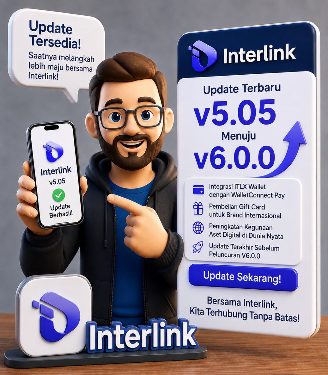 interlinklabsid's tweet photo. 🚀 InterLink V5.0.5 Akan Segera Dirilis !

Sebelum peluncuran besar InterLink V6.0.0 minggu depan, kami menghadirkan update terakhir di seri v5, yaitu Versi 5.0.5 dengan peningkatan yang semakin memperluas utilitas ITLX Wallet.

🔥 1. ITLX Wallet Kini Mendukung WalletConnect Pay

Kini Anda dapat menggunakan ITLX Wallet untuk bertransaksi di merchant yang mendukung WalletConnect Pay. Integrasi ini membuka lebih banyak peluang penggunaan aset digital dalam aktivitas sehari-hari dan memperluas jangkauan ekosistem InterLink.

🎁 2. Tukarkan ITLX Wallet dengan Gift Card Merek Global
ITLX Wallet juga dapat digunakan untuk memperoleh gift card dari berbagai merek populer dunia, seperti:

🛒 Amazon
🏬 Walmart
🛍 eBay
🌍 Dan masih banyak lagi.

Fitur ini memberikan kemudahan bagi pengguna untuk memanfaatkan ITLX Wallet dalam berbagai kebutuhan dengan cara yang lebih praktis.

🚀 Menuju V6.0.0

Versi 5.0.5 merupakan pembaruan terakhir sebelum hadirnya InterLink V6.0.0, yang akan menjadi salah satu tonggak paling penting dalam perjalanan InterLink.

Bersiaplah menyambut era baru dengan fitur-fitur yang lebih canggih, utilitas yang semakin luas, dan pengalaman yang lebih baik bagi seluruh komunitas.

InterLink V5.0.5 segera hadir. V6.0.0 tinggal selangkah lagi! 🚀

#InterLink #ITLG #ITL