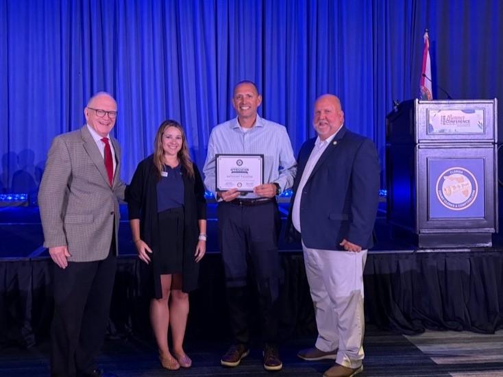 ClerkPBC's tweet photo. Congratulations to Deputy Inspector General Anthony Palmieri for being awarded with the @FloridaClerks Best Practices Clerks' Staff Recognition today. Pictured with Clerk Ken Burke of Pinellas County, FCCC's Cheri Wright and Clerk Doug Chorvat Jr. of Hernando County. https://t.co/J9ejK4pM8W