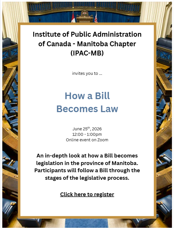 IpacManitoba's tweet photo. Virtual Free Event - How a Bill Becomes a Law
June 25th, 2026
12pm – 1pm
Register Today
Email us at Manitoba@ipac.ca
https://t.co/IVCEte7Ew0 https://t.co/cEZz0EXfbi
