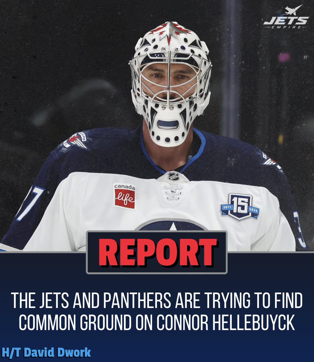 JetsEmpire_'s tweet photo. The #NHLJets and #TimeToHunt are reportedly working to find common ground on a potential Connor Hellebuyck trade, according to David Dwork of The Hockey News.

Both teams continue to explore options as they work toward a deal that makes sense for everyone involved. https://t.co/uFKtcT335K