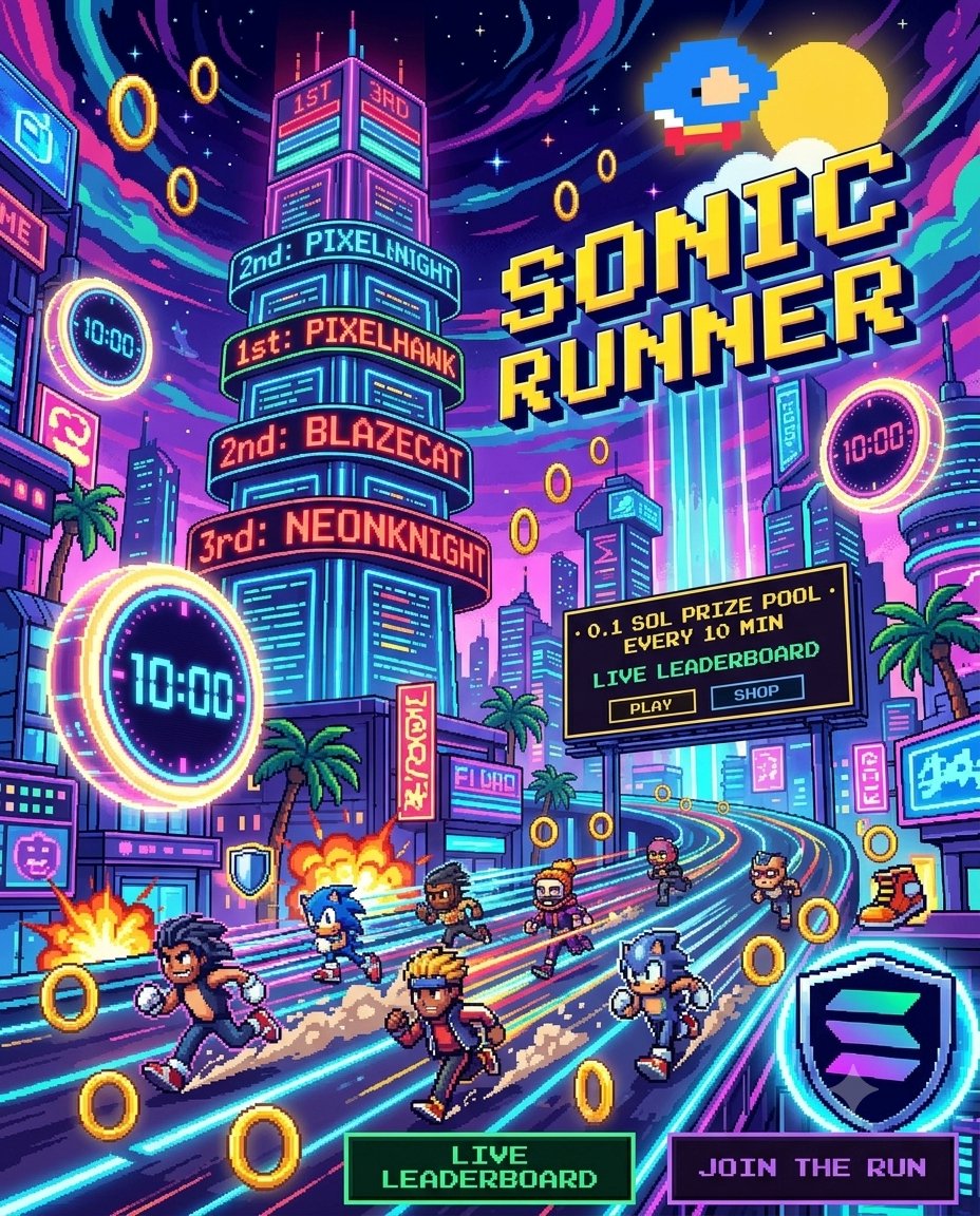 TrySonicRunner's tweet photo. Most competitions happen once.Sonic Runner creates a new one every 10 minutes.Think about that.  

144 opportunities every single day.

A live leaderboard constantly refreshing.

New champions emerging.
New scores to beat.  
New prize pools to claim.  

The question isn't whether rewards exist.The question is whether you're fast enough to take them.