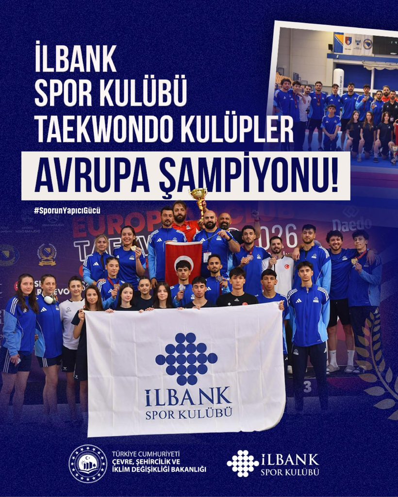 murat_kurum's tweet photo. Avrupa’nın şampiyonu İLBANK 🇹🇷🏆

Kulüpler Avrupa Taekwondo Şampiyonası’nı şampiyon olarak tamamlayarak bizlere böylesi büyük bir gurur yaşatan İLBANK Spor Kulübü Taekwondo Takımı’mızı gönülden tebrik ediyorum.

Bu başarıda emeği geçen sporcularımızı, ekibimizi ve kulübümüzü kutluyorum.

@ILBANKSpor