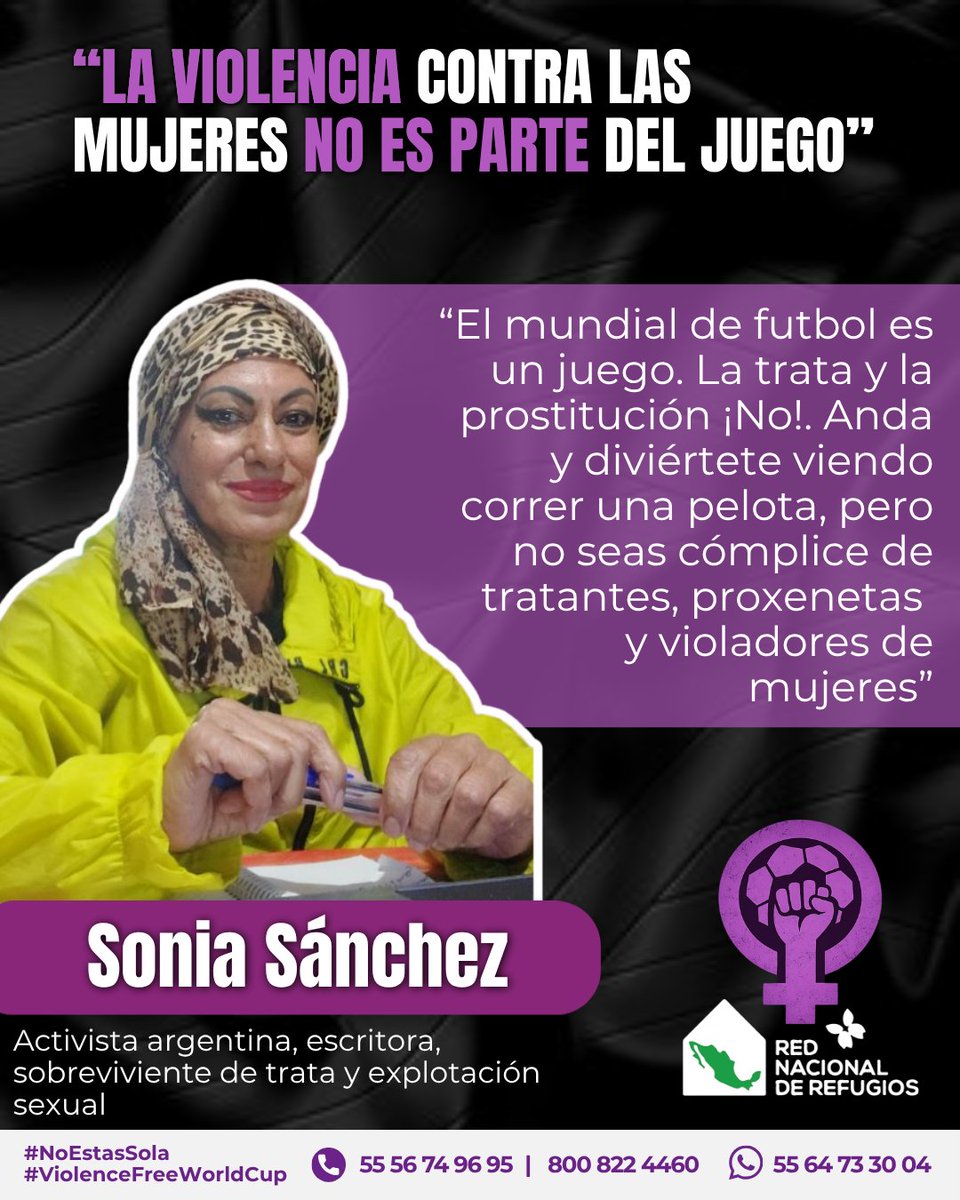 RNRoficial's tweet photo. ⚽💜 La trata con fines de explotación sexual también debe formar parte de la conversación durante el Mundial.

Gracias a @soniaTsanchez  por sumar su voz y experiencia a la campaña #LaViolenciaContraLasMujeresNoEsParteDelJuego.

#ViolenceFreeWorldCup
#NoALaTrata https://t.co/ssysOpwqdu