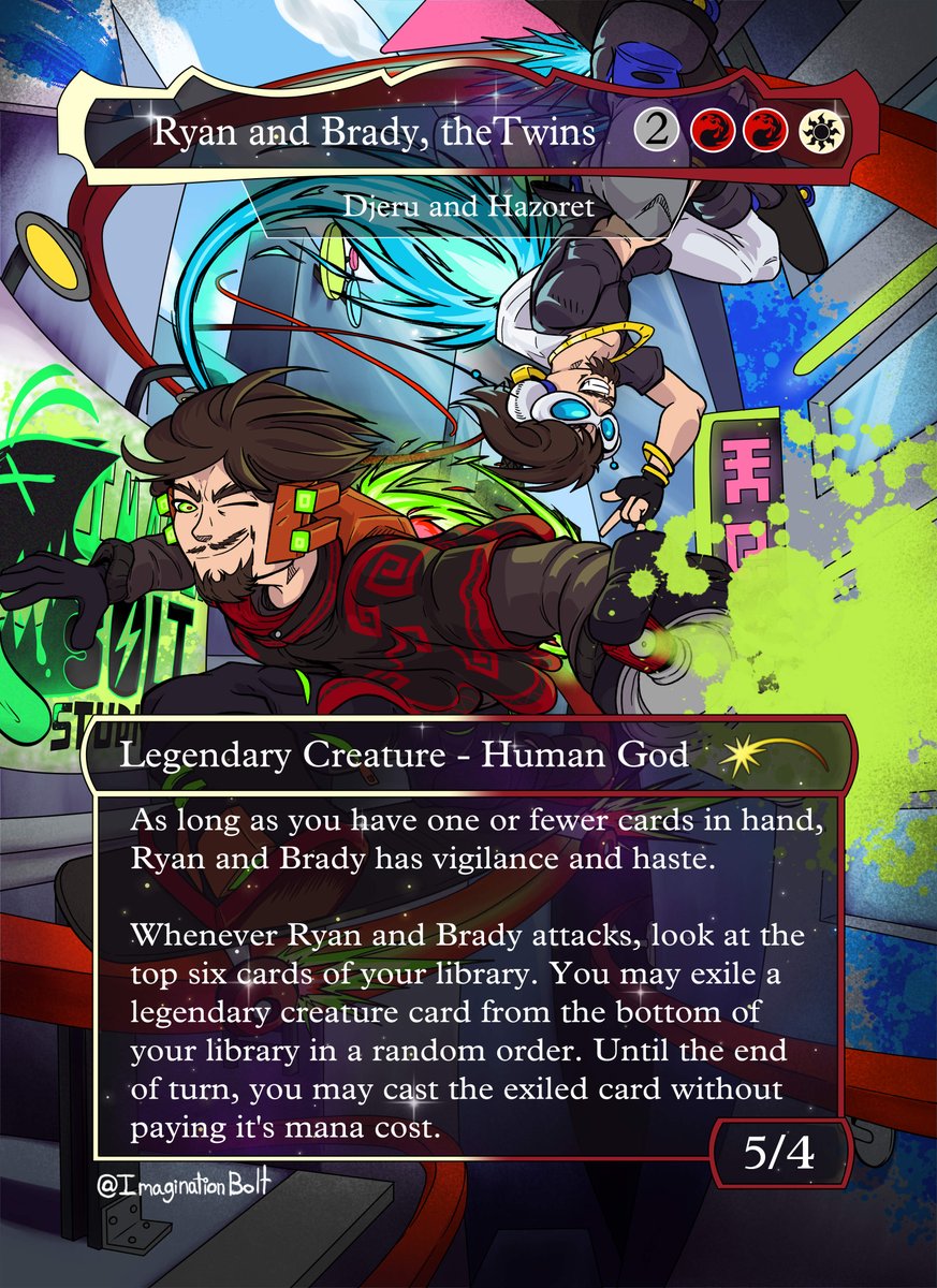 ImaginationBolt's tweet photo. A couple of artists and master GAMERS for this friend group in this commission!
👾🛹♟️
These cards were a lotta fun to design, given the prompt and the personalities of these people!
(COMM: card 10-12) #magicthegathering #mtgproxy #PEAK https://t.co/Cpsneylp6x
