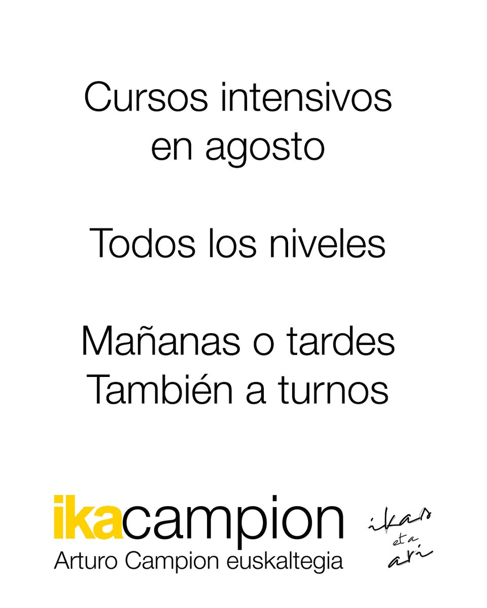 Arturo_Campion's tweet photo. Anímate a aprender euskera! En agosto cursos intensivos!
Información y matrícula:
https://t.co/T9kQipZo92 https://t.co/onSvKCwbCq