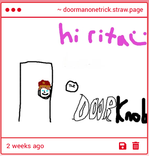 ANGELICFANGZ's tweet photo. THANK YOU FOR THE STRAWPAGE SUBMISSIONS THEY ARE ALL SOOOO BEAUTIFUL 😭❤️❤️❤️ i like the 2nd one especially this doorman looks so kind...so inviting....hello doorman it is me Rita:) https://t.co/uEzEY6K1Pp