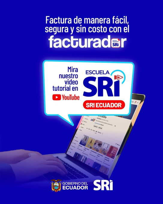 RonaldDomingz_'s tweet photo. ¡Utiliza el Facturador SRI!

Mira nuestro video tutorial y aprende a generar tus comprobantes electrónicos de manera sencilla, segura y sin costo. 

Haz clic aquí 👉🏻 https://t.co/oGFYQd8Y2P https://t.co/lRoMhd1u9x