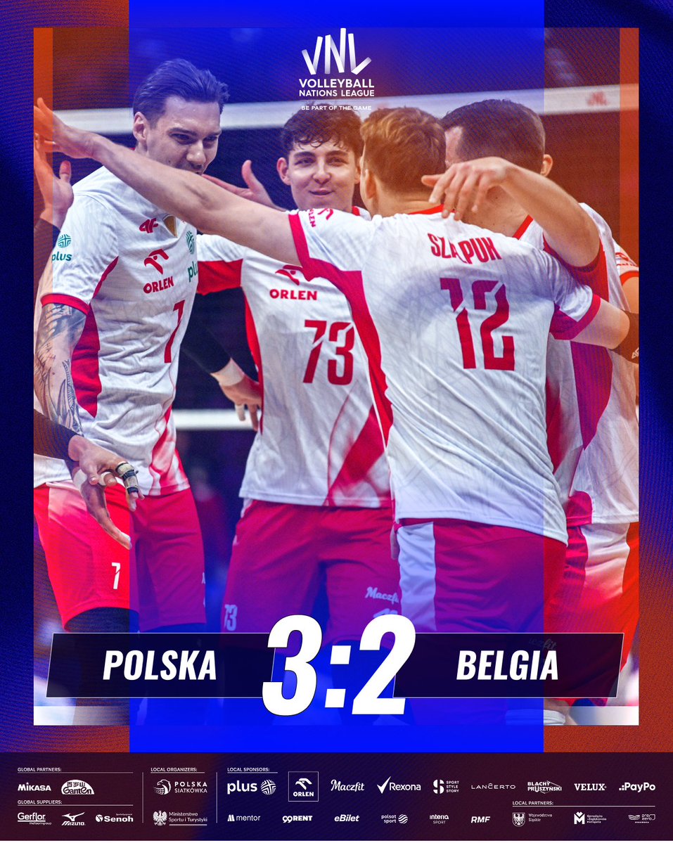 PolskaSiatkowka's tweet photo. Mamy zwycięstwo! 💪 aż 5 setów mogli zobaczyć kibice w pierwszym meczu #VNL2026 w Gliwicach 🔥
Brawo Biało-Czerwoni!

Polska-Belgia 3️⃣:2️⃣ (21-25; 23-25; 25-19; 28-26; 15-13)

#volleyballnationsleague #reprezentacjapolski #polskasiatkówka #tworzymypolskisport https://t.co/6DDDRF1zlI