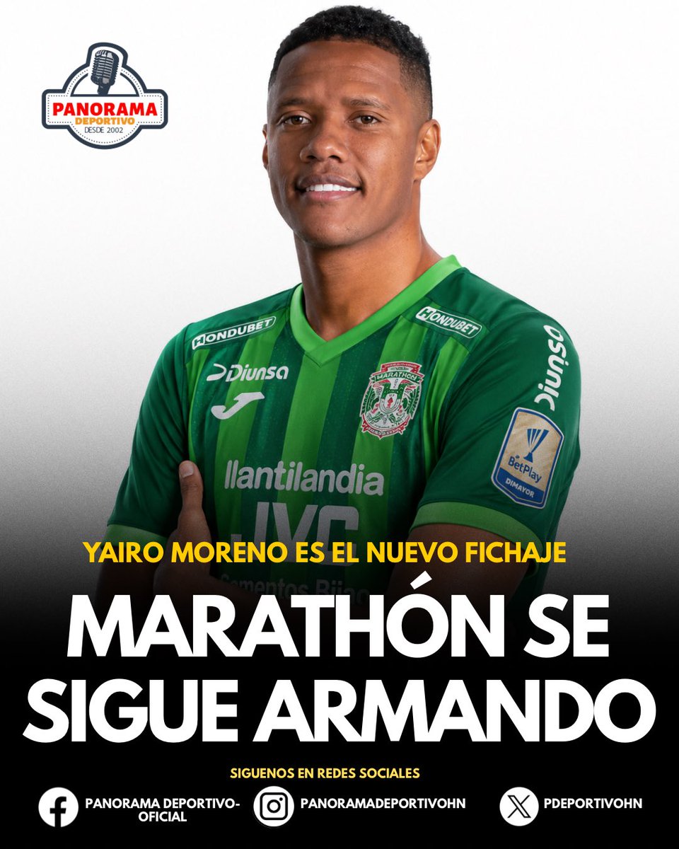 pdeportivohn's tweet photo. MARATHÓN SE ARMA HASTA LOS DIENTES 🔥✍️

El fichaje de Yairo Moreno, ex jugador de Santa Fe de Colombia 🇨🇴, ha sido confirmado por el club esta tarde dando otro golpe sobre la mesa 💥💣 

El equipo verdolaga 🦖continúa armando una gran plantilla y competitiva https://t.co/ZySaAbUQX8