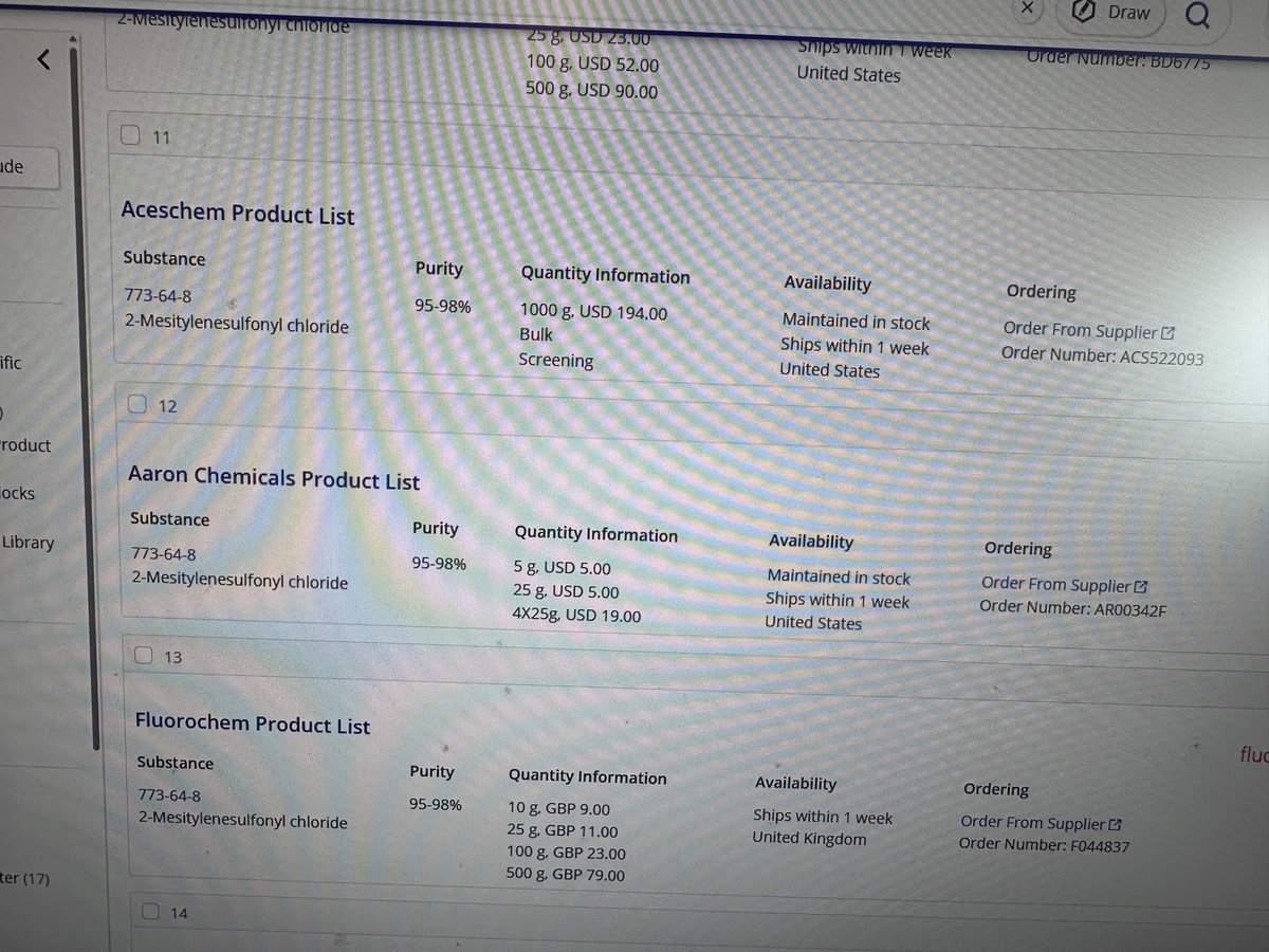 kaps007up's tweet photo. Over a month since ordering. Chemicals still haven’t arrived, project stalled, &amp; @AaronChemicals has stopped responding to emails about order status. If you’re sourcing products from outside the U.S., be upfront about realistic delivery time #Research #AcademicScience #Chemistry https://t.co/9ccrepgThz