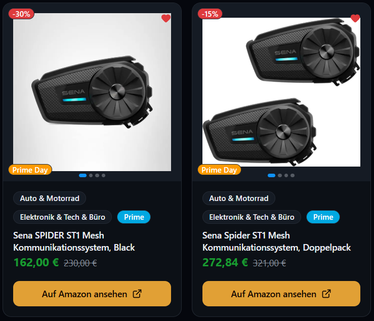 thedealsvip's tweet photo. Amazon Prime Day Angebot des Tages  Sena SPIDER ST1 für alle Motorradfahrer https://t.co/uzi3KjOdae