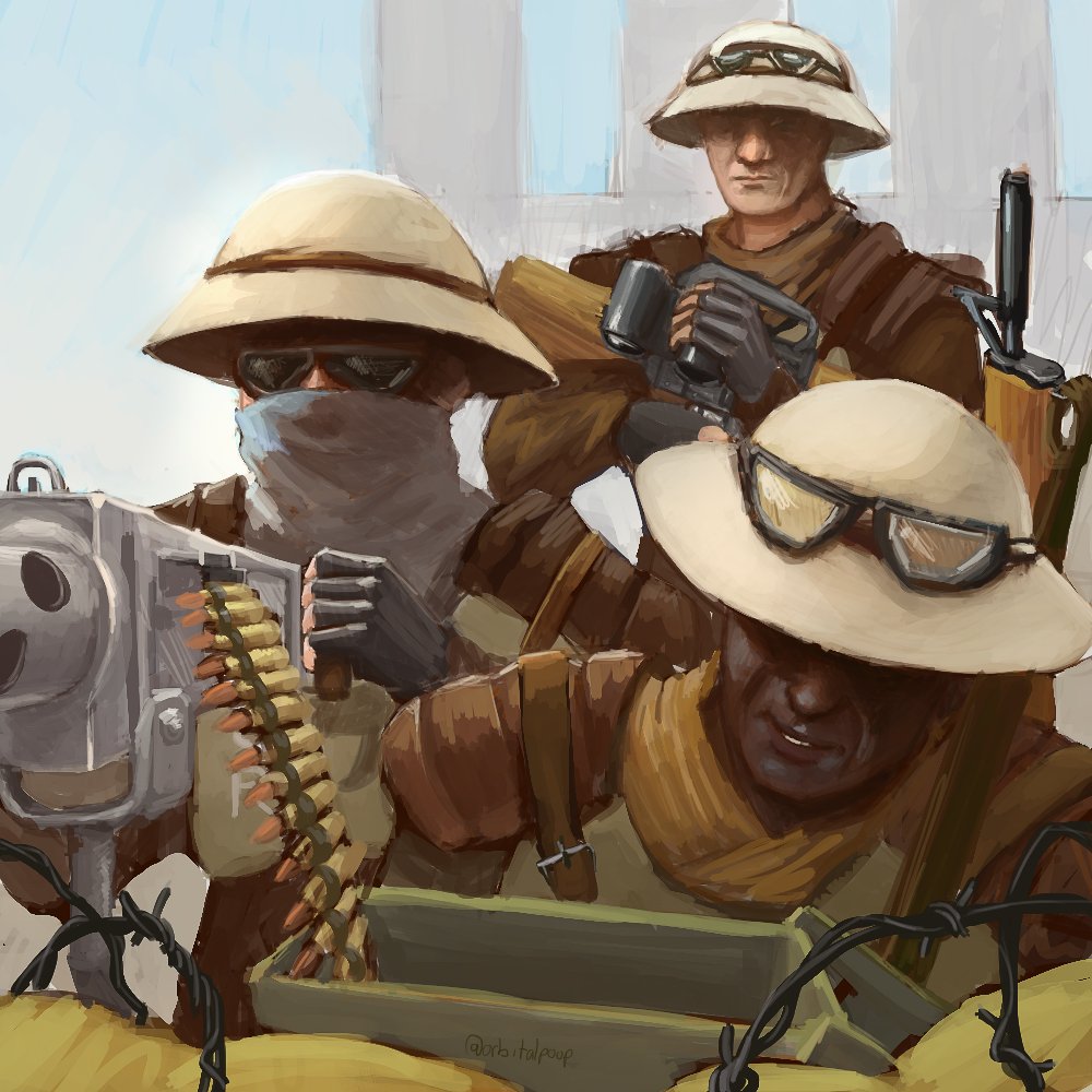 OrbitalPoop's tweet photo. drawing of an NCR mg crew ^_^ https://t.co/W8GHFCR8rk