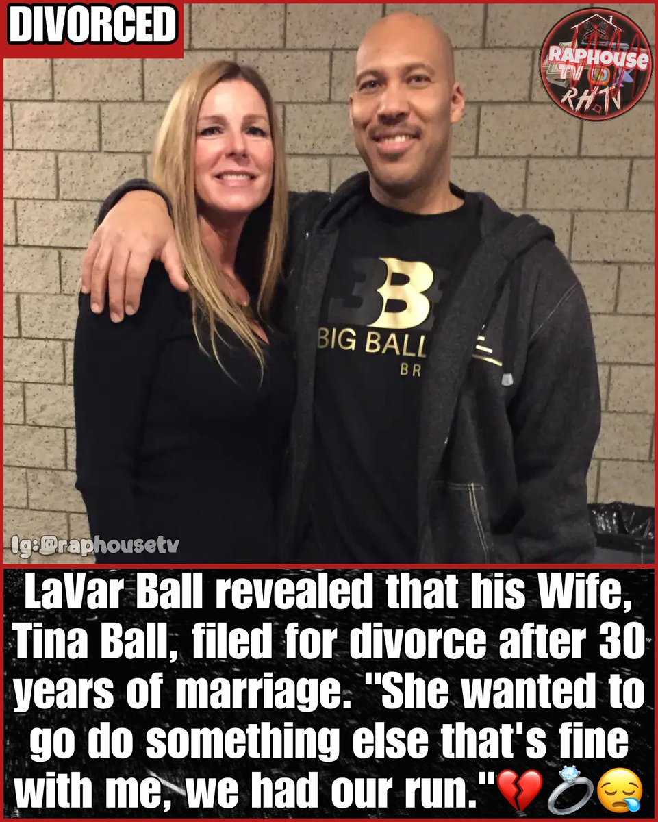 raphousetv2's tweet photo. LaVar Ball revealed that his Wife, Tina Ball, filed for divorce after 30 years of marriage. "She wanted to go do something else that's fine with me, we had our run."💔💍😪 https://t.co/0Hhhj1VPT3