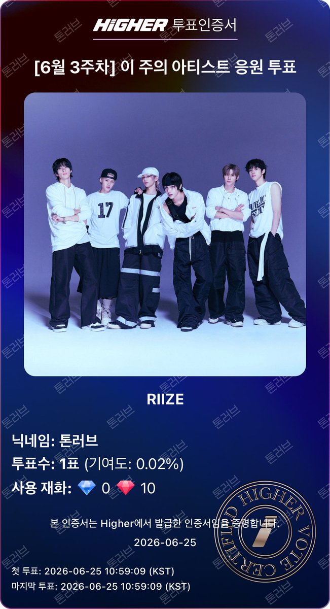 leeantol's tweet photo. @HIGHER_twt #하이어 #HIGHER #라이즈 #RIIZE #쇼음악중심방청권l

HIGHER에서 라이즈 투표도하고 본방 방청권까지 주는거 너무 좋은거같아요 (੭•.•  )੭⁾⁾ 라이즈 실물 음중에서 꼭 보고싶어요 ! 라이즈 브리즈 ! 음중에서 만나자 ! https://t.co/OWo9Nqpcut