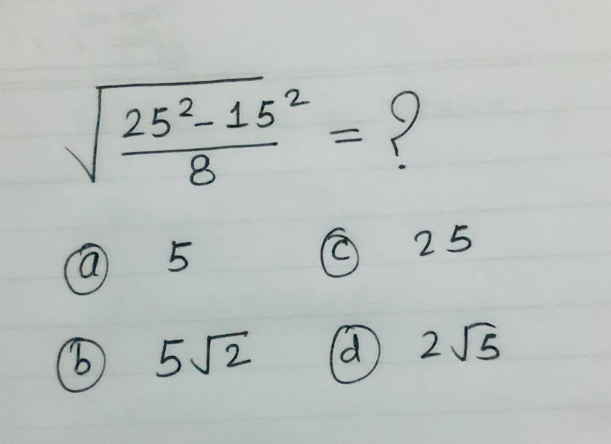 mathtech789's tweet photo. ((25^2-15^2)/8)^1/2=? https://t.co/ncgSpg7uQQ