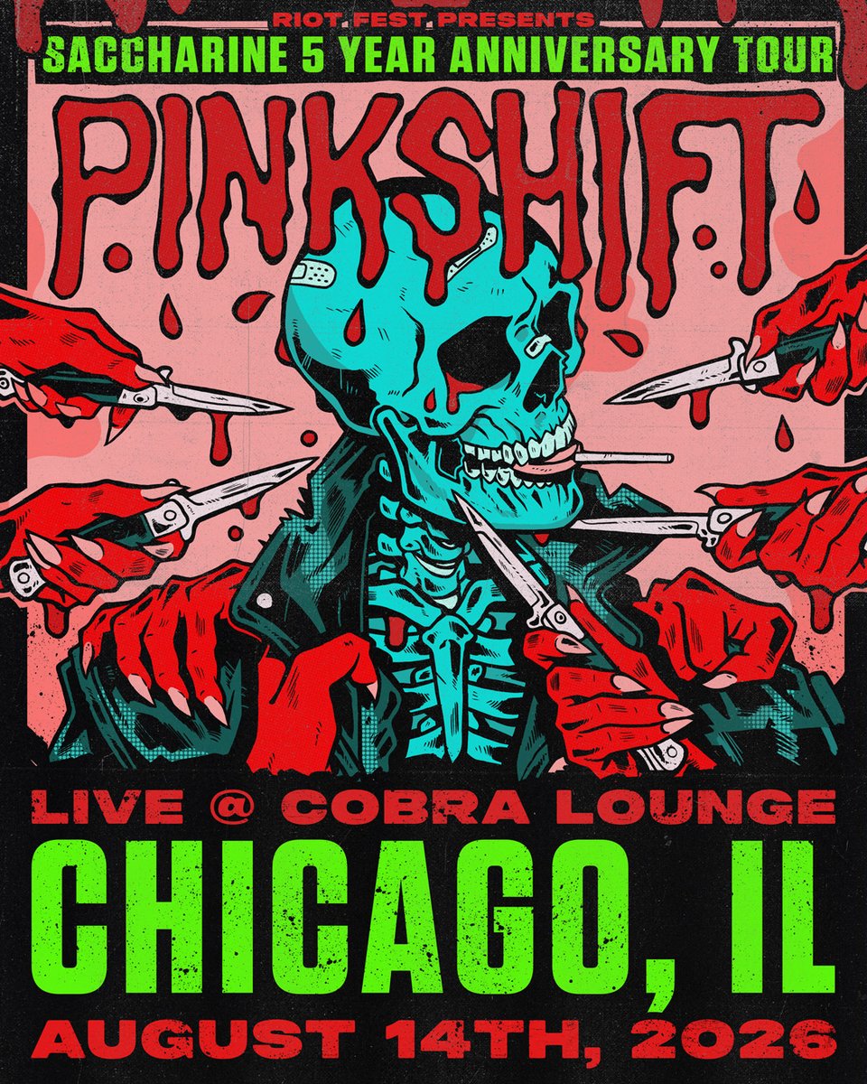 RiotFest's tweet photo. JUST ANNOUNCED! 🔪
@pinkshiftmd on August 14 at @cobralounge. Tickets on sale tomorrow, June 26 at 10AM: https://t.co/W1DHe86as1 https://t.co/CjomWNWFCC