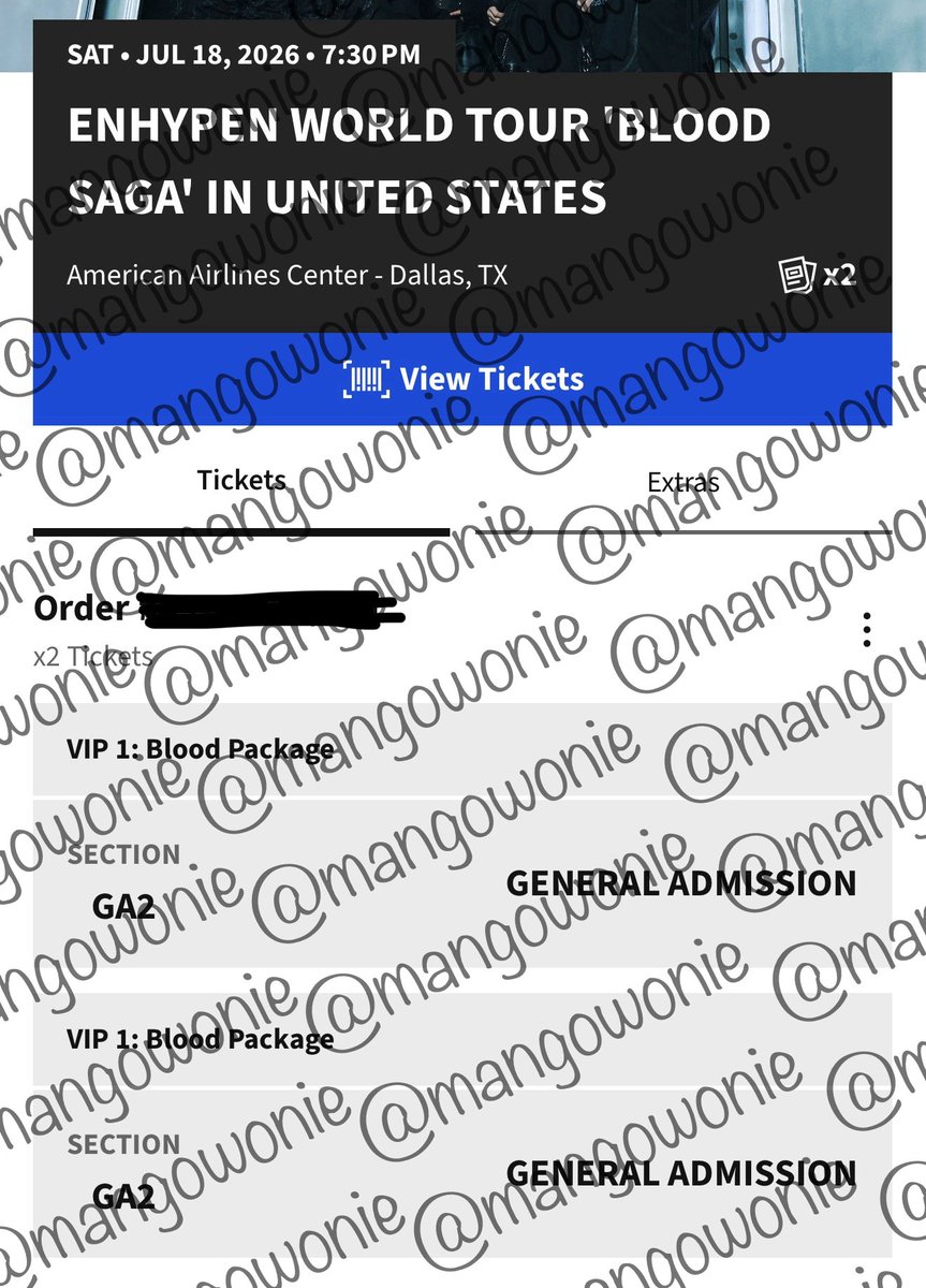 mangowonie's tweet photo. WTT / WTS 
ENHYPEN BLOOD SAGA VIP1

have → x2 vip 1 dallas

want → 1-2x vip 1 san diego (pref)
OR qyop OR day 1 kcon floor seats + difference https://t.co/SHKWyFGrYr