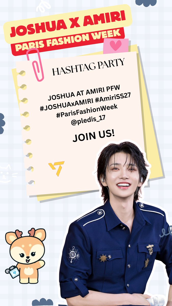 CaratLandHQ's tweet photo. CARATs join us in our Hashtag Party and let’s be loud for Joshua!

JOSHUA AT AMIRI PFW
#JOSHUAxAMIRI #AmiriSS27
#ParisFashionWeek
@pledis_17 https://t.co/bwbchg80ZG