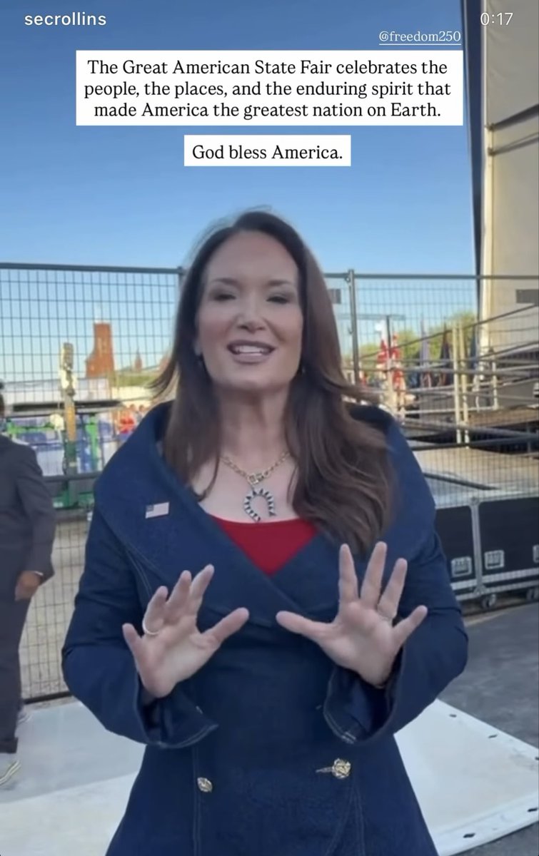 patriottakes's tweet photo. At Freedom 250, Trump Agriculture Secretary Brooke Rollins wore a jacket and pants from NADINE MERABI, a UK-based luxury womenswear brand.

Denim top: $445
Denim pants: $290 https://t.co/ew4uYVpWxb