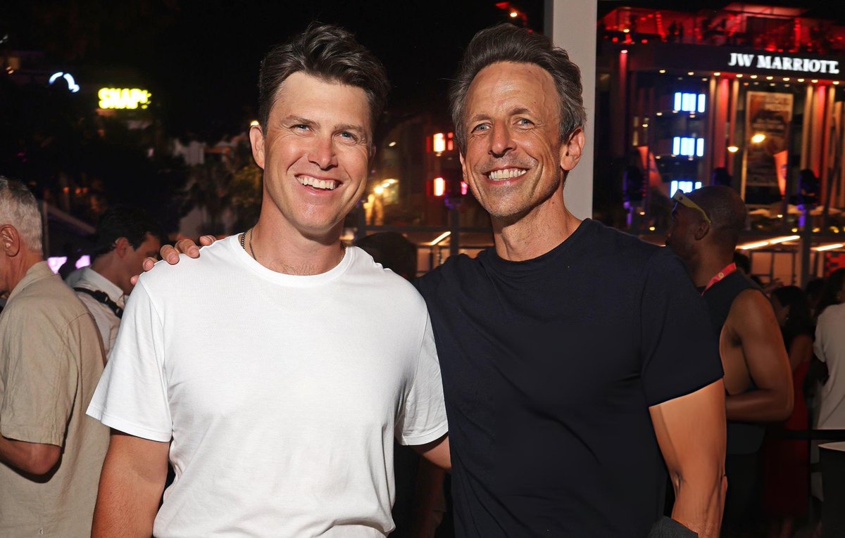 badpostsethm's tweet photo. Seth with colin jost at the Spotify Beach concert in cannes https://t.co/2IEPk4Nqsj
