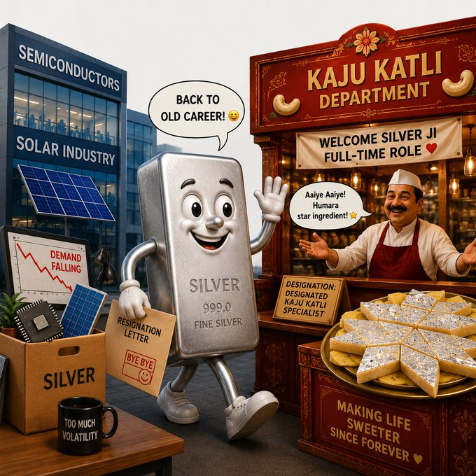 Alhm3595494's tweet photo. Looks like Silver has resigned from semiconductors and solar... and returned to its old job at Kaju Katli. https://t.co/V5s5AK7rc9