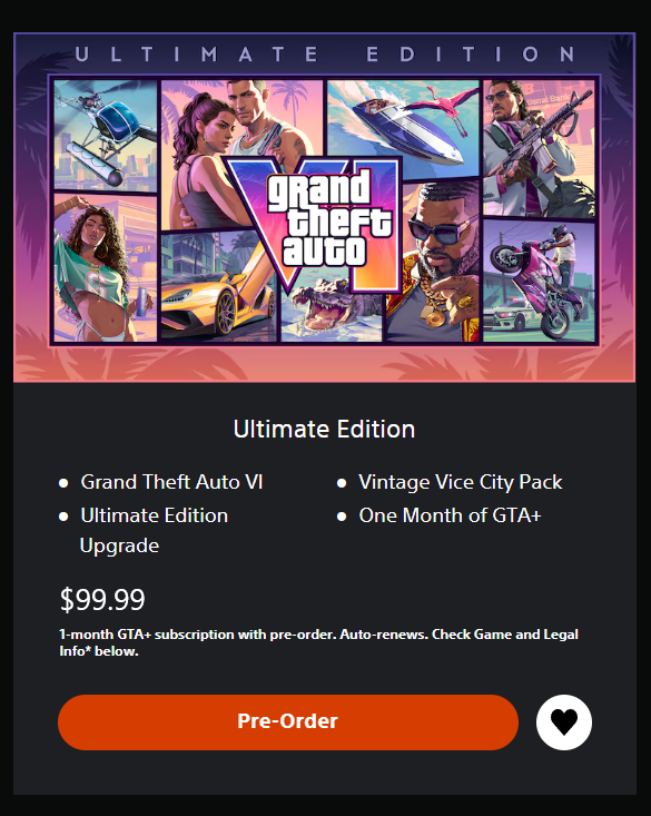 GTA6PS5Updates's tweet photo. Grand Theft Auto VI - Ultimate Edition 🇺🇸 US PlayStation Store 🔥

🏷️ $99.99 🛒 https://t.co/p2ZKXMAhmX Pre-order

ad* #GTAVI #GTA6 #GrandTheftAutoVI #ViceCity #RockstarGames #PS5 #PS5Pro #PS6 #Gaming #GrandTheftAuto6 #VideoGames #News #PlayStation #PSSR2 #PlayStation5Pro https://t.co/bQD6rOfjcN