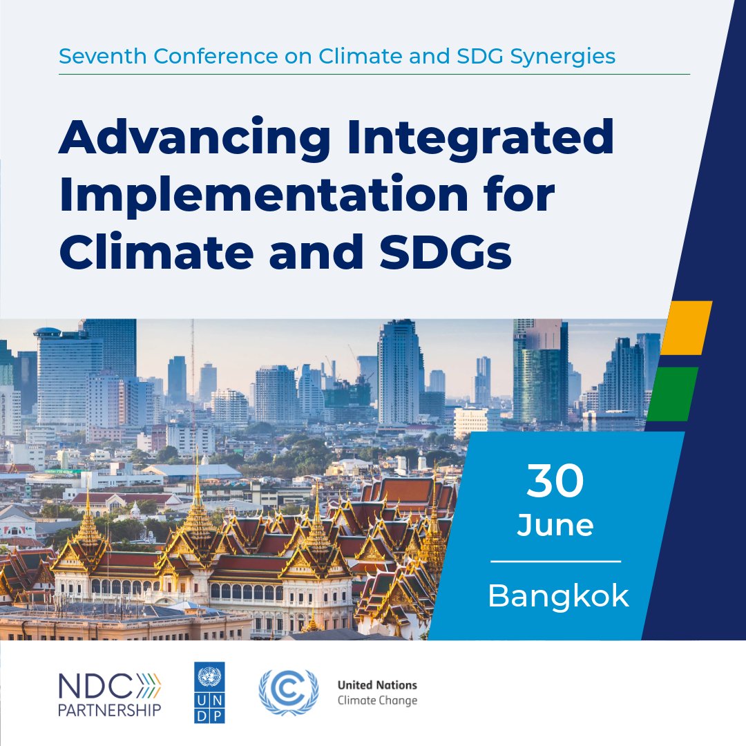 ndcpartnership's tweet photo. Climate and development goals are deeply interconnected. Realizing both depends on how effectively #NDCs are put into practice.

This means embedding climate goals into national plans, budgets and sectoral policies, while ensuring coordination across government. It also means engaging youth, women, Indigenous Peoples and local communities in decision-making and implementation so climate action reflects local needs and priorities.

How can countries put these approaches into practice?

Join @UNDP, @UNFCCC and the NDC Partnership Support Unit for a breakout session at the Seventh Global Conference on Climate and SDG Synergies.

📅 30 June 2026
🕒 2–3:15 p.m. ICT (Bangkok)

Explore how operationalizing NDCs offers a critical opportunity to align climate action with the UN 2030 Agenda and deliver on the SDGs.

Find out more ➡️ https://t.co/VljXyLGnZ7

@UNDESA, @UNESCAP