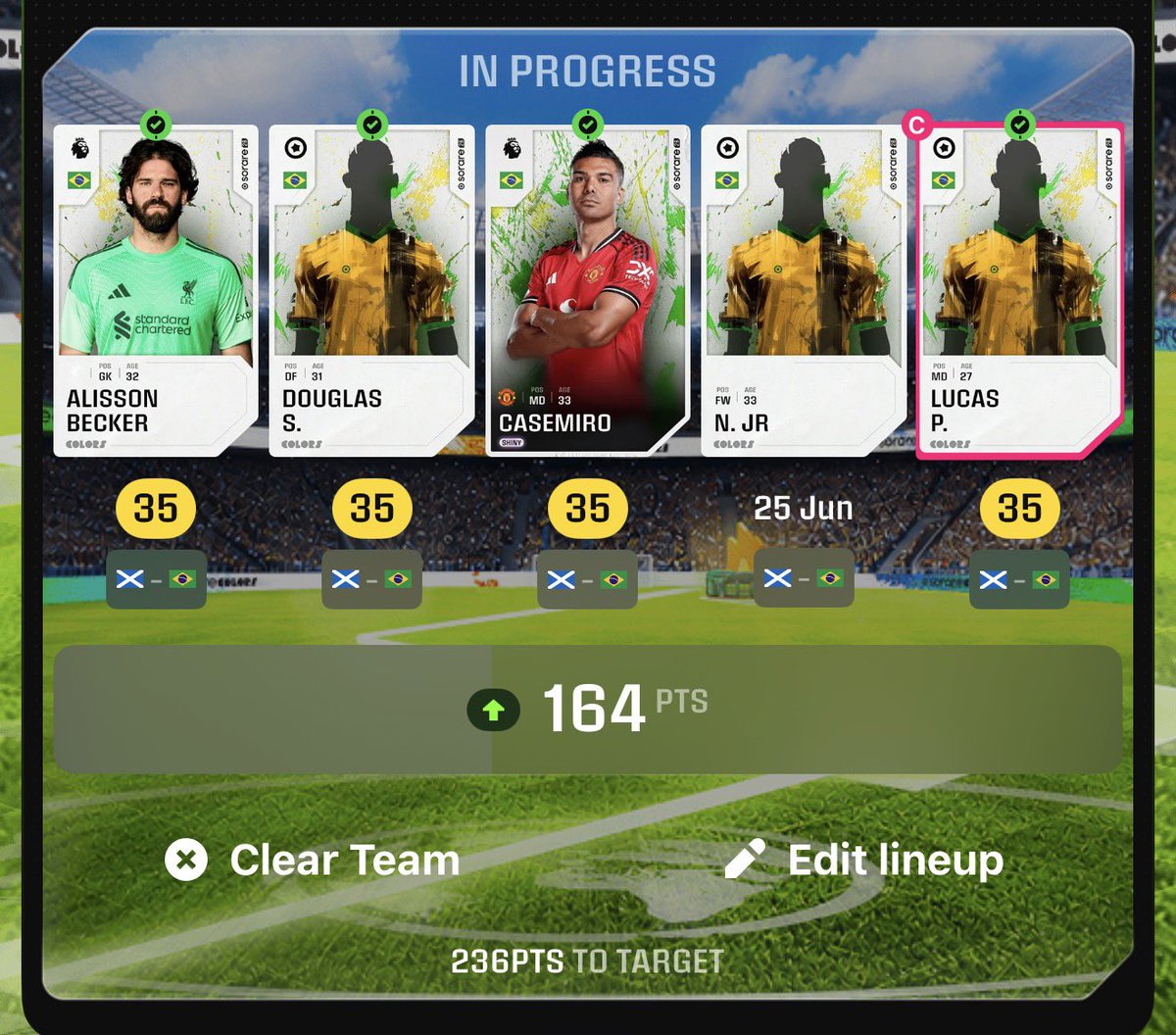 Sorare's tweet photo. Which team will score the most points?

💬 Team Morocco or Team Brazil
➡️ RT/Follow + Your Sorare ID
💎 2 x 50 Gems to win https://t.co/ZwCC07WK3A
