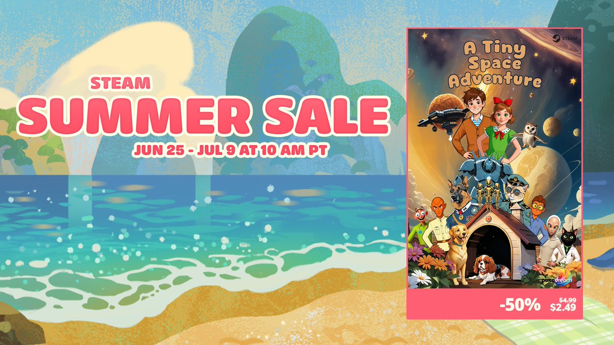pixcodream's tweet photo. 🚀 The wait is finally over! #SteamSummer Sale is officially LIVE!

"A Tiny Space Adventure" is now 50% OFF for just $2.49! 🛸

Grab your crew, jump into the spaceship, and let's explore the galaxy together. Don't miss out, add it to your library now! 👇

https://t.co/zIw32GuCCI https://t.co/rY8nSRitwa