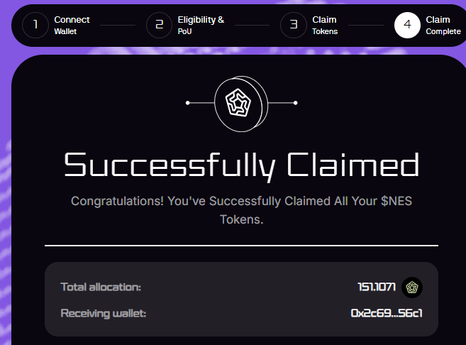 RetailTradingA1's tweet photo. just claimed my $NES airdrop. thanks @nesaorg https://t.co/r04mlexaLz