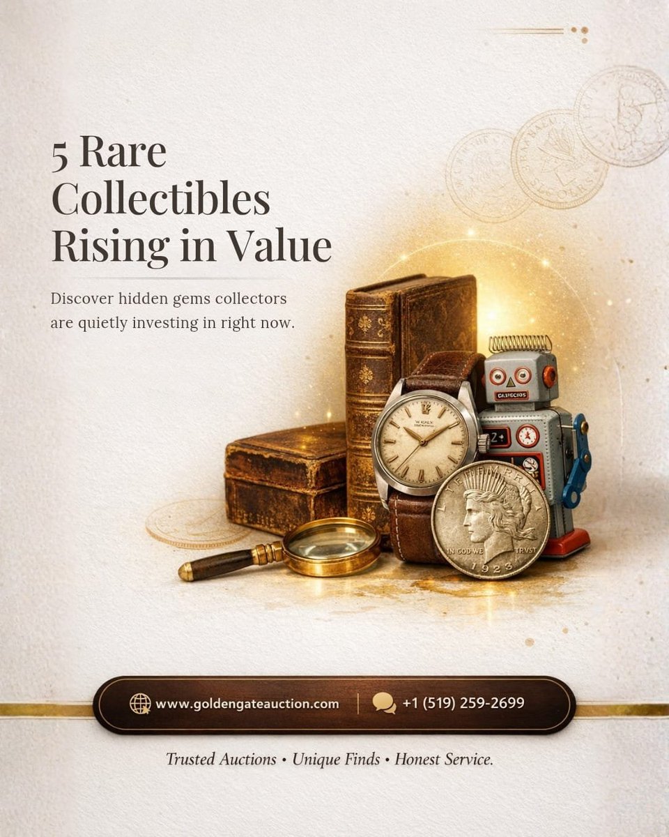 GoldenGateacc's tweet photo. Not all valuable collectibles are obvious.

Here are 5 collectibles increasing in value right now from vintage postcards to rare coins and niche antiques.

Which one would you buy today?

#Collectibles #Antiques #Auctions https://t.co/Qv3OTk1aii