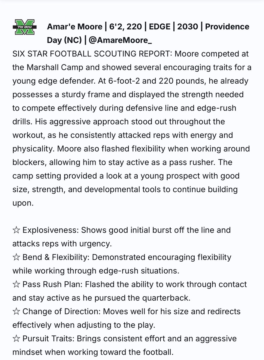 AmareMoore_'s tweet photo. Appreciate the write up @sixstarfootball 
We’re just getting started #NextLevel #NCAAF #pdchargers https://t.co/0BizDKYtCv