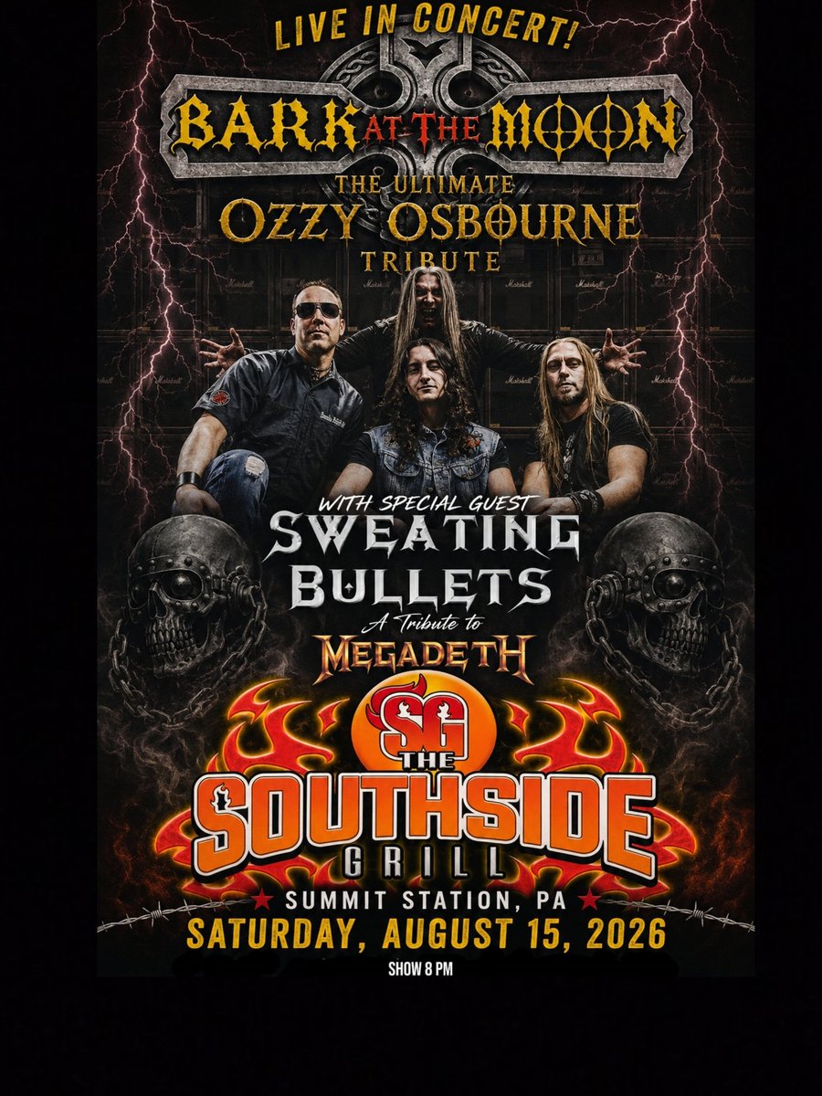 BarkattheMoon8's tweet photo. 🚨SHOW ANNOUNCEMENT🚨
Summit Station, PA! We are coming back to The Southside Grill for a full headlining show on Saturday, August 15th with our friends, Megadeth tribute, Sweating Bullets! Click the link for more info https://t.co/MMBw9zeD3Y
#BATM #ozzyosbourne #blacksabbath https://t.co/SpSvNA1uwJ