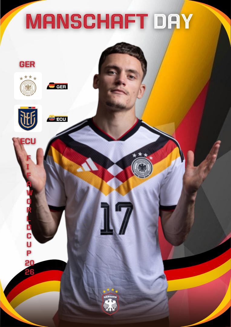 GER4ARB's tweet photo. يـوم المبـاراة! 🇩🇪

⚽️ ألمانيـا V الإكوادور
🏆 كأس العالم ( الجولة الـ3 )
🏟 ملعب نيويورك
🕢 11:00 مساءً بتوقيت مكة
🗣️ حسن العيدروس
🖥   beIN Sports MAX 1 https://t.co/fosKUSUsrQ