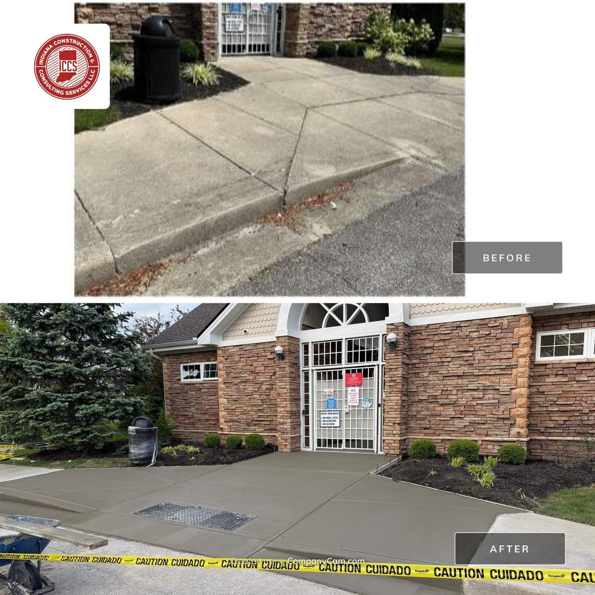 IndianaCCS's tweet photo. We recently replaced this westside pool houses wheel chair ramp. Does your HOA need concrete replacement? Contact us today for a free estimate. #concreteconstruction https://t.co/FZ5dFHGDey