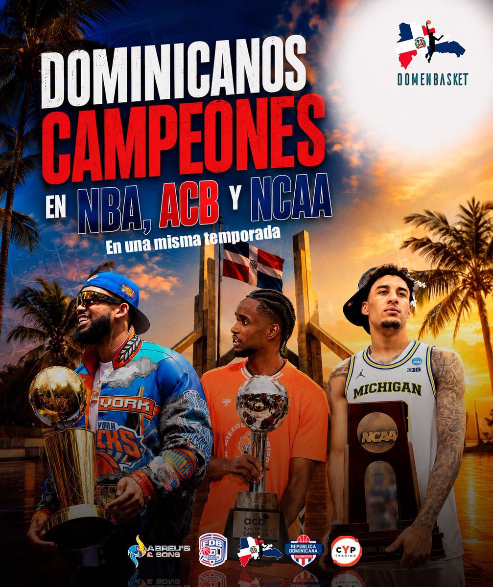 DomenBasket's tweet photo. Temporada Histórica !!  | Yaxel Lendeborg @yaxellendeborg Campeón #NCAA, Karl Towns @karltowns Campeón #NBA, Jean Montero @jeanmont3ro Campeón #ACB | #GoRD🇩🇴 #Domenbasket🇩🇴 https://t.co/pWVYnbkFwc