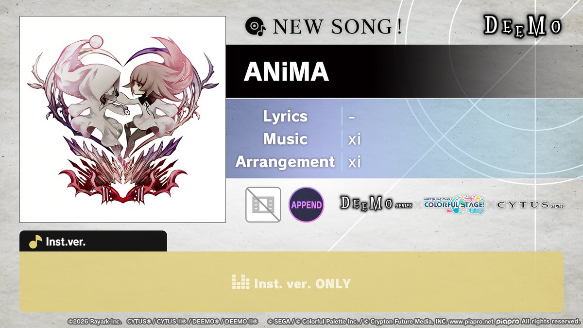 ColorfulStageEN's tweet photo. 🎵Special Song of the Day 🎵

ANiMA by xi

Origin: DEEMO Series Collab. Song https://t.co/oGKdYFjDca