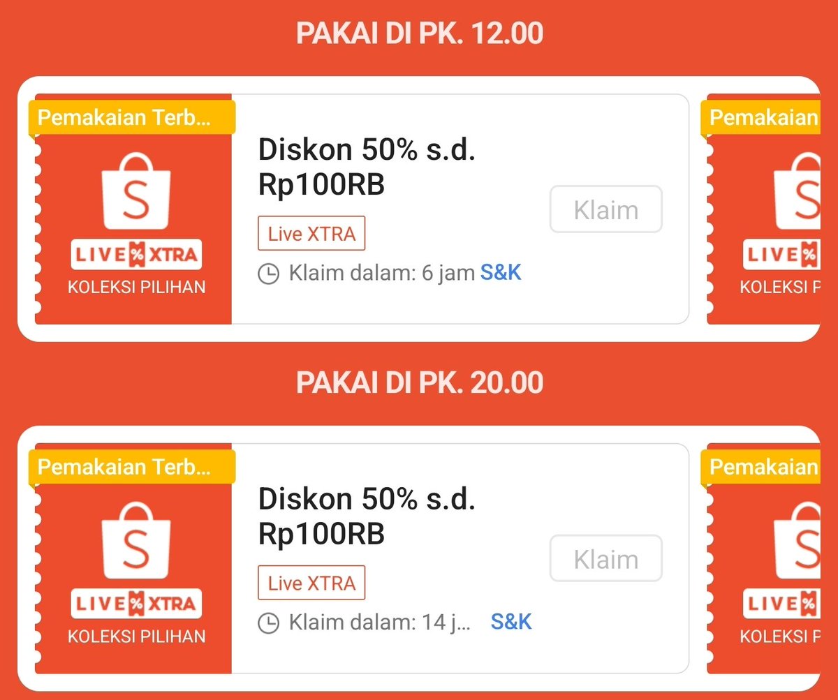 AkulahPara's tweet photo. Voucher Live Xtra Spesial Gajian Sale
🗓 25 Jun
⏰️ 12:00 & 20:00

📌 Diskon 50% s/d 100rb (minbel 200rb)
📌 Diskon 50% s/d 50rb (minbel 100rb)

Klaim tanpa refresh
https://t.co/H4EXeyQ32j
Browser: https://t.co/Hi6vkVeucS

Cari produknya dari halaman depan (bagian video/live):
https://t.co/5LbWsiW1C1