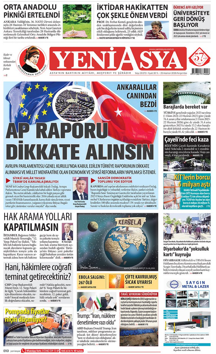 yeniasya's tweet photo. 25 Haziran 2026 Yeni Asya 1. Sayfa https://t.co/m5MuGOog0n
https://t.co/tqk300U9Hl https://t.co/jnK4ztM8fL