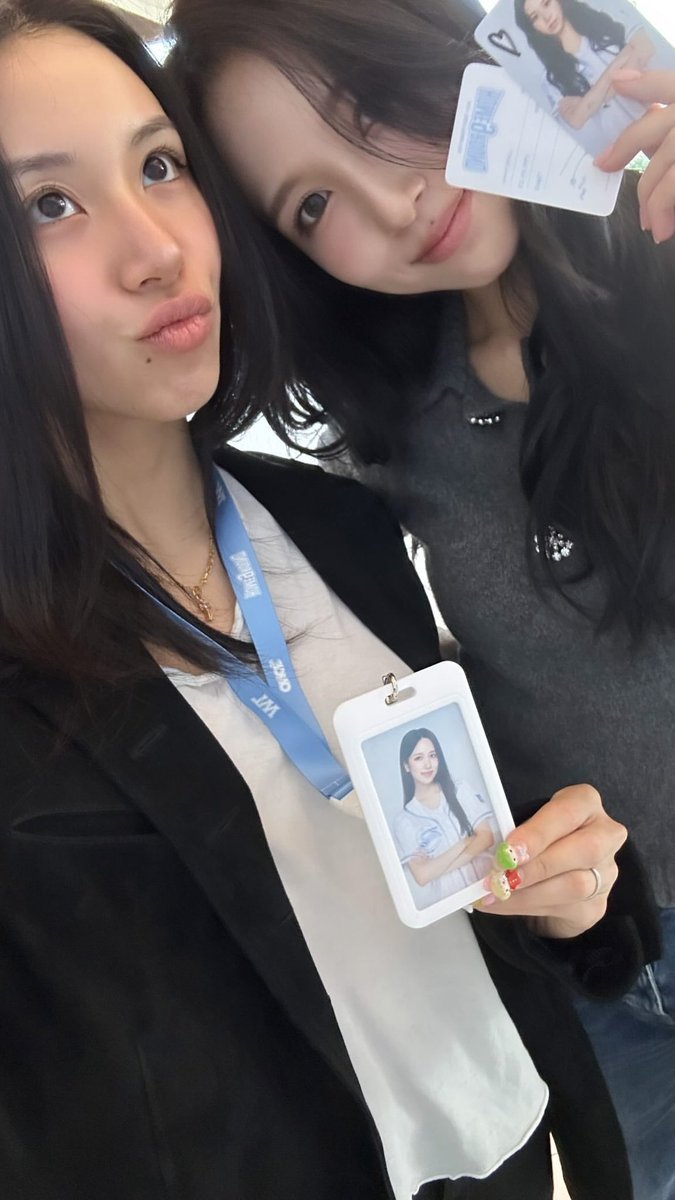 twicedaaamc's tweet photo. MiChaeng wearing each other’s id card and showing off 🙂‍↕️ https://t.co/2hVOFP6CKo