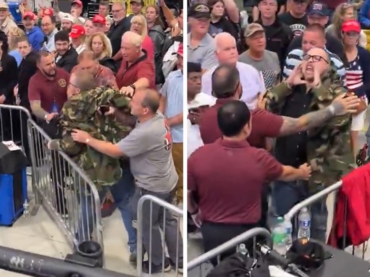 TMZ's tweet photo. 😬 A Trump heckler yells "pedophile" during a rally, flips off the President. 

Video: https://t.co/sOuOzDJlh3 https://t.co/emMktpiN24