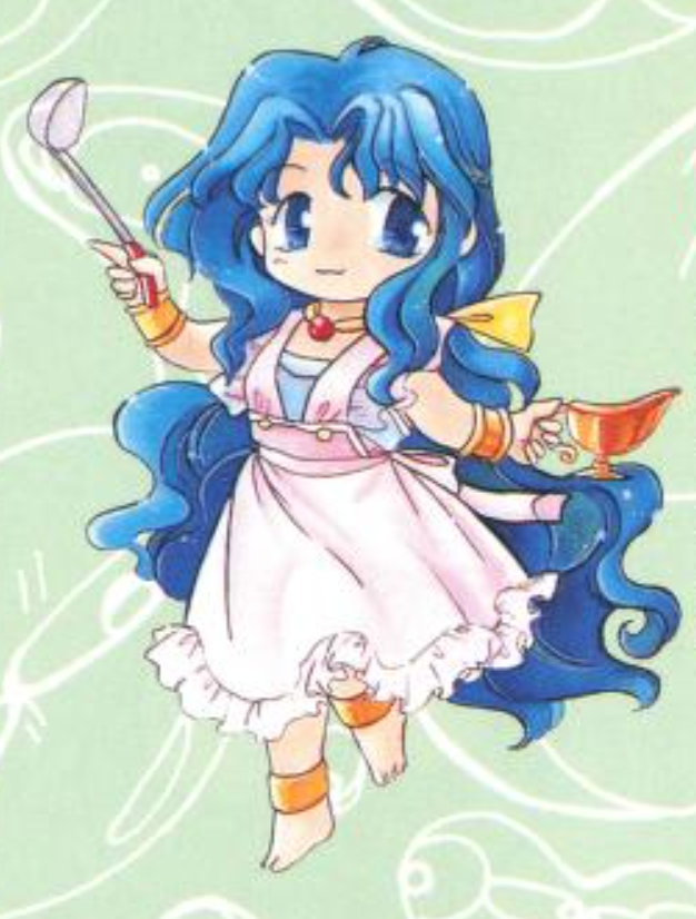 Ndecksam's tweet photo. if I had a dollar for the number of times a favorite character of mine was depicted wearing a pink frilly apron I'd have two dollars which isn't a lot but I appreciate that it happened twice https://t.co/1Md47HJ9zm