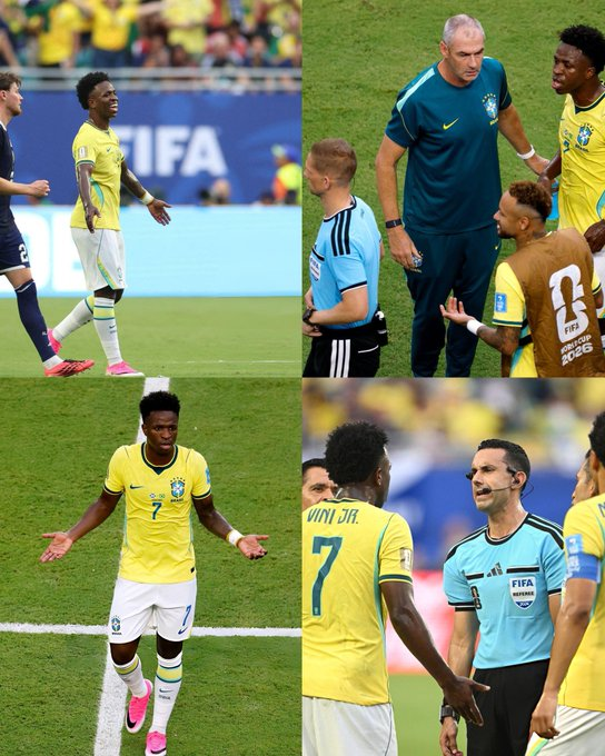Cr7stianismo_'s tweet photo. Vinícius protesta porque no sabe el reglamento del Mundial:

Si estás cerca de superar un récord de goles de Messi, el gol será anulado.

Si el gol es de Messi, puede venir de falta previa.

Puedes agredir a un rival si eres argentino.

Y penalti para Argentina como de costumbre. https://t.co/fI2RwxGlPo